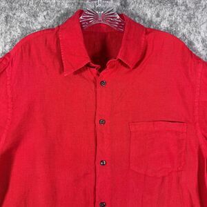 120 % Lino Shirt Mens Medium Red Short Sleeve Casual Linen Airy Spring Summer